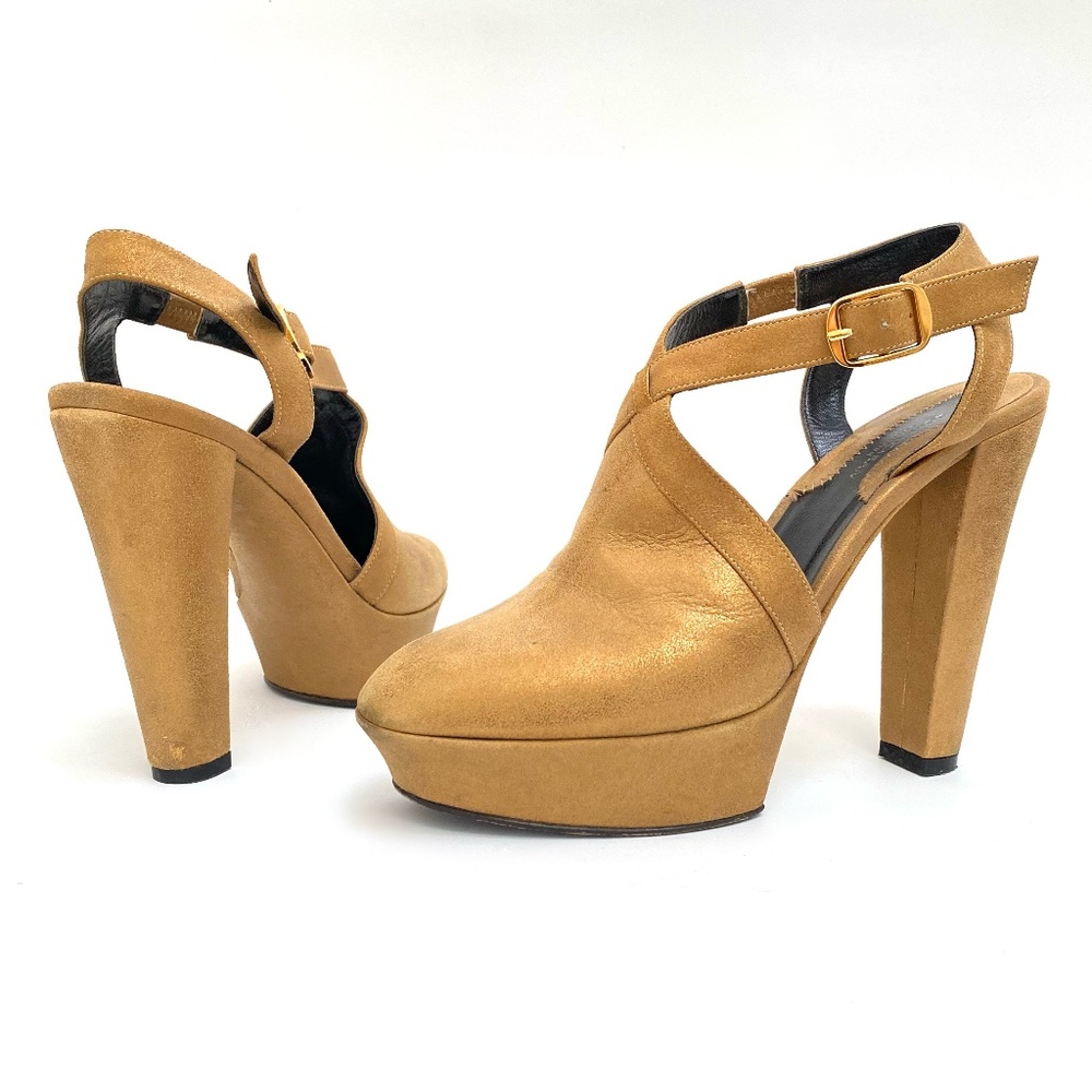Donna Karan Collection Matte Metallic Leather Platform Slingbacks